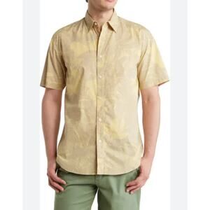 Coastaoro Shirt Button Up Short Sleeves 100% Cotton Floral Yellow/Gray M S NWT